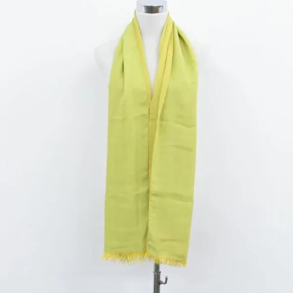 Hermes Chiffon Fringe Shawl Scarf Silk Light Green Yellow Clothing